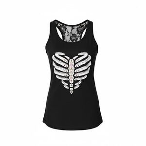 Halloween Skeleton Graphic Goth‎ Spooky Lace Women's Racerback Tank Top